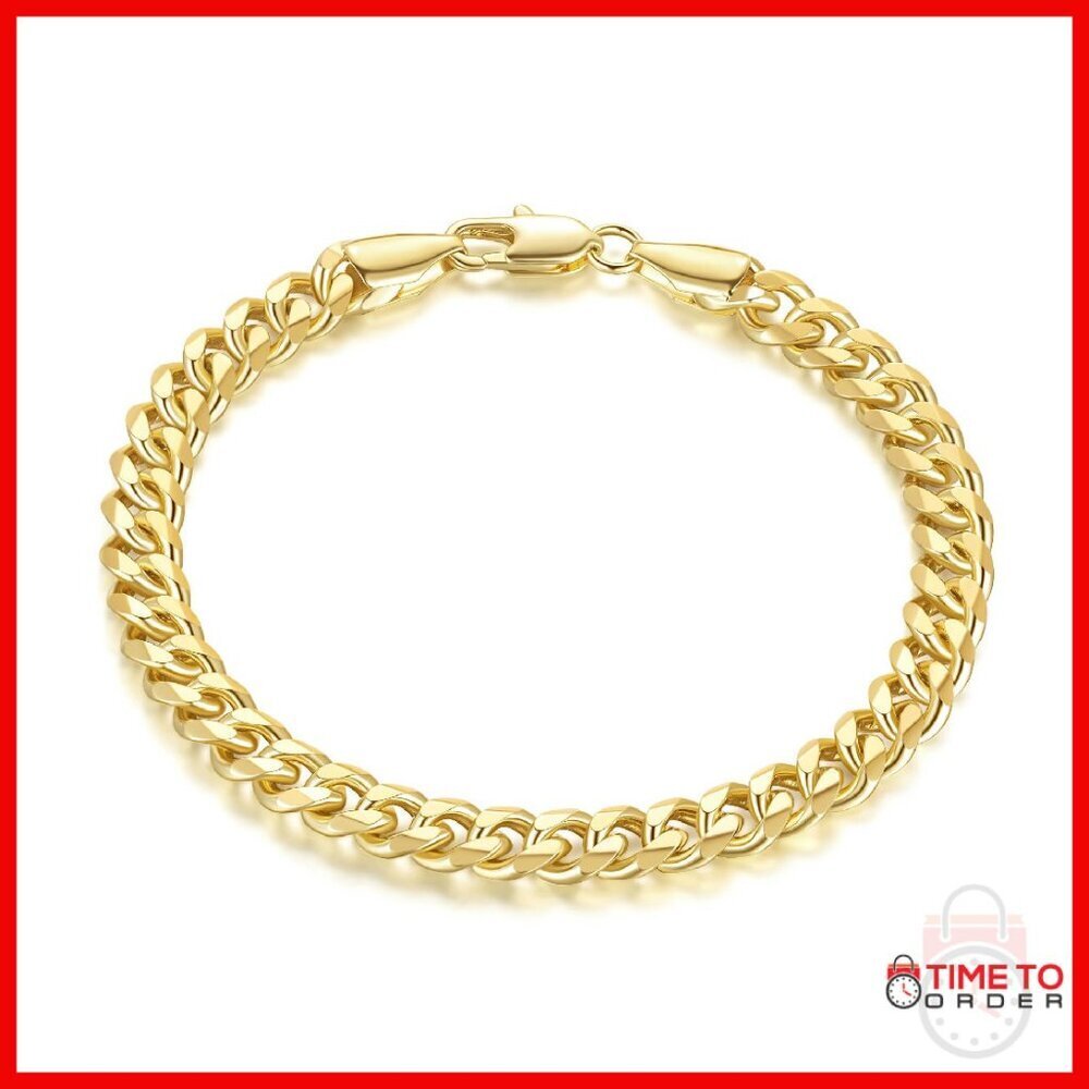 14K Gold Cuban Link Bracelet 7" Lobster Clasp Unisex Jewelry